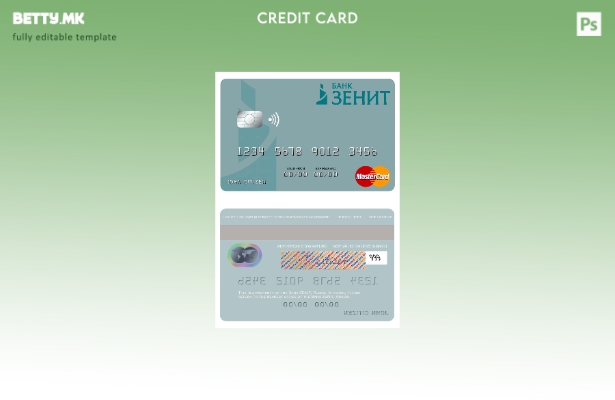 Модерен стил Шаблон за мастер картички на руската банка ЗЕНИТ